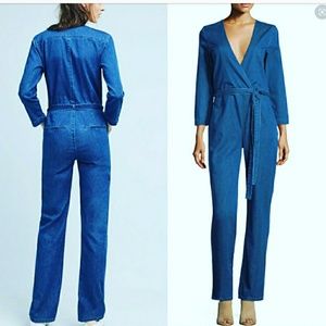 3x1 Moxie Arc Denim Jumpsuit Pantsuit - 3/4 sleeve